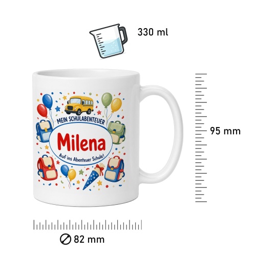Tasse »Mein Schulabenteuer Milena Auf ins Abenteuer Schule!«