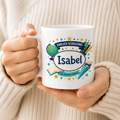 Tasse »Endlich Schulkind Isabel Mein Abenteuer beginnt.«