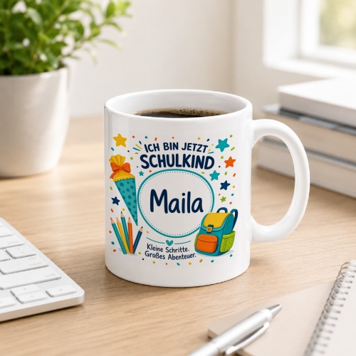 Tasse »Ich bin jetzt Schulkind Maila«