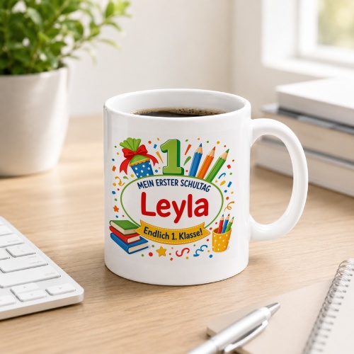 Tasse »Mein erster Schultag Leyla Endlich 1....