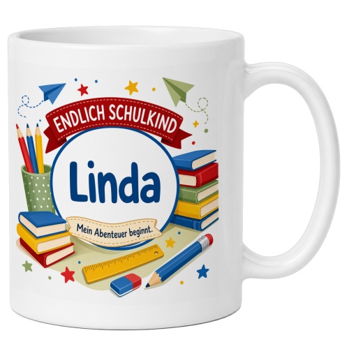 Tasse »Endlich Schulkind Linda Mein Abenteuer...