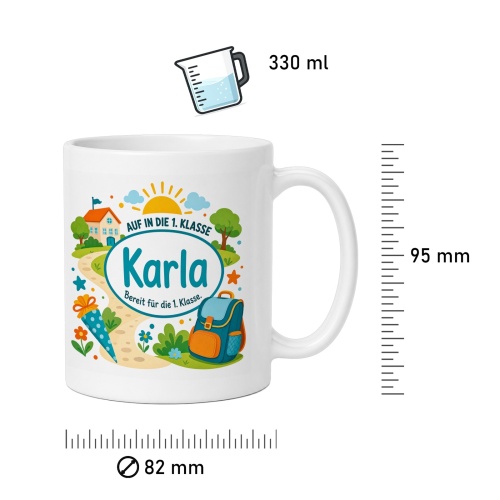 Tasse »Auf in die 1. Klasse Karla Bereit für die 1. Klasse«