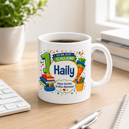 Tasse »Ich bin jetzt Schulkind Haily«