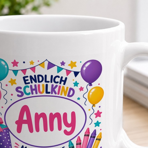 Tasse »Endlich Schulkind Amy Mein Abenteuer beginnt.«