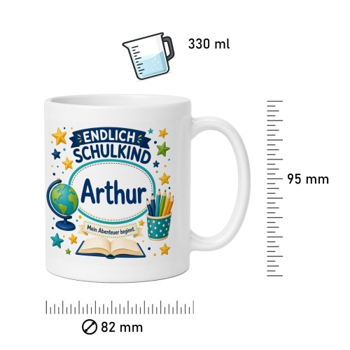 Tasse »Endlich Schulkind Arthur Mein Abenteuer beginnt.«