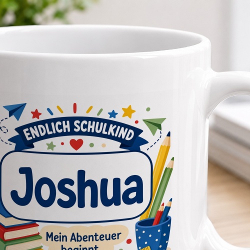 Tasse »Endlich Schulkind Joshua Mein Abenteuer beginnt.«