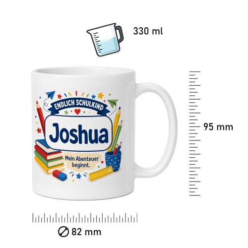 Tasse »Endlich Schulkind Joshua Mein Abenteuer beginnt.«