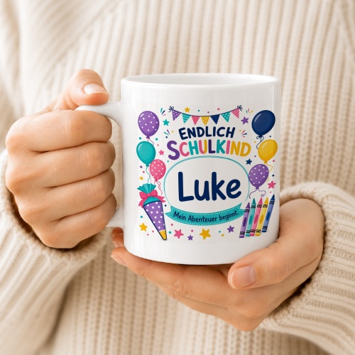 Tasse »Endlich Schulkind Luke Mein Abenteuer beginnt.«