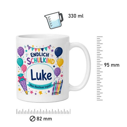 Tasse »Endlich Schulkind Luke Mein Abenteuer beginnt.«