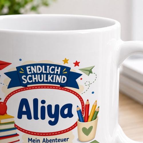 Tasse »Endlich Schulkind Aliya Mein Abenteuer beginnt.«