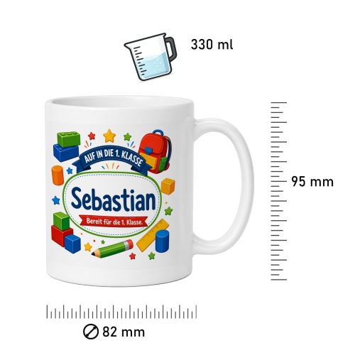 Tasse »Auf in die 1. Klasse Sebastian«