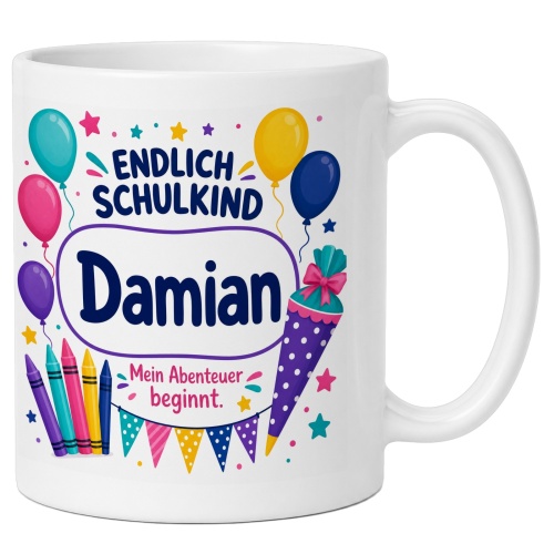 Tasse »Endlich Schulkind Damian Mein Abenteuer...