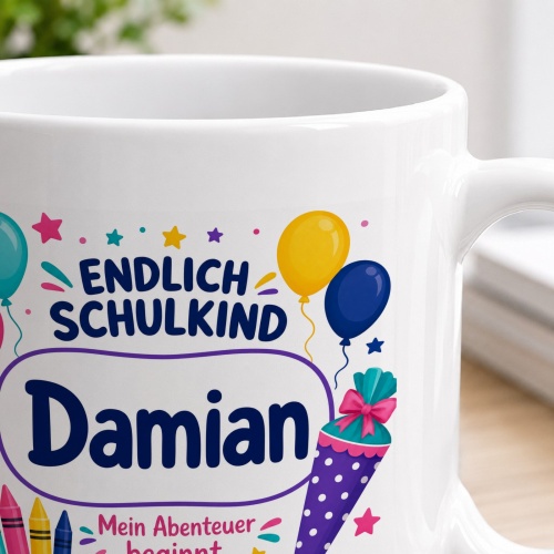 Tasse »Endlich Schulkind Damian Mein Abenteuer beginnt.«