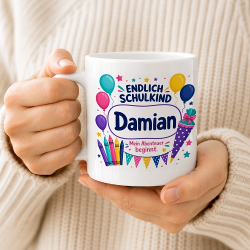 Tasse »Endlich Schulkind Damian Mein Abenteuer beginnt.«