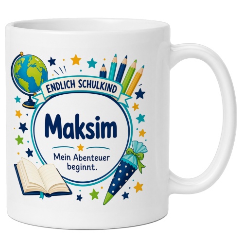 Tasse »Endlich Schulkind Maksim Mein Abenteuer...