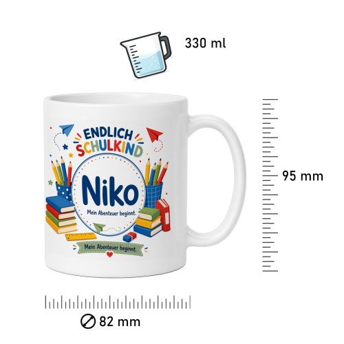 Tasse »Endlich Schulkind Niko Mein Abenteuer beginnt.«