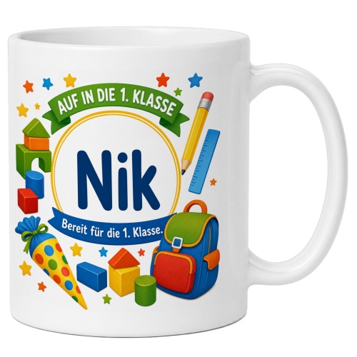 Tasse »Auf in die 1. Klasse Nik Bereit für die...