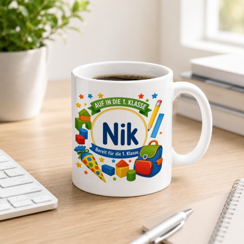Tasse »Auf in die 1. Klasse Nik Bereit für die...