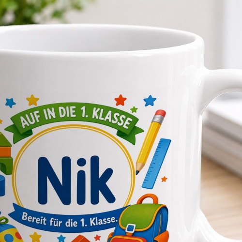 Tasse »Auf in die 1. Klasse Nik Bereit für die 1. Klasse.«
