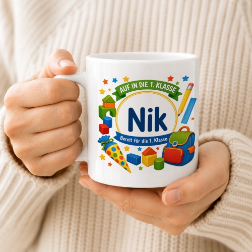 Tasse »Auf in die 1. Klasse Nik Bereit für die 1. Klasse.«