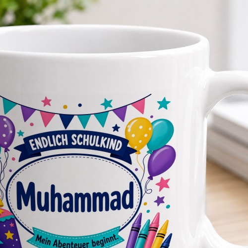 Tasse »Endlich Schulkind Muhammad Mein Abenteuer beginnt.«