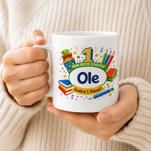 Tasse »Mein erster Schultag Ole Endlich 1. Klasse!«