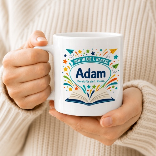 Tasse »Auf in die 1. Klasse Adam Bereit für die 1. Klasse.«