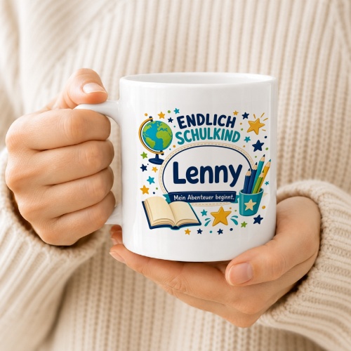 Tasse »Endlich Schulkind Lenny Mein Abenteuer beginnt.«