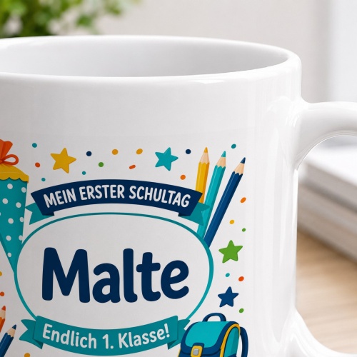 Tasse »Mein erster Schultag Malte Endlich 1. Klasse!«