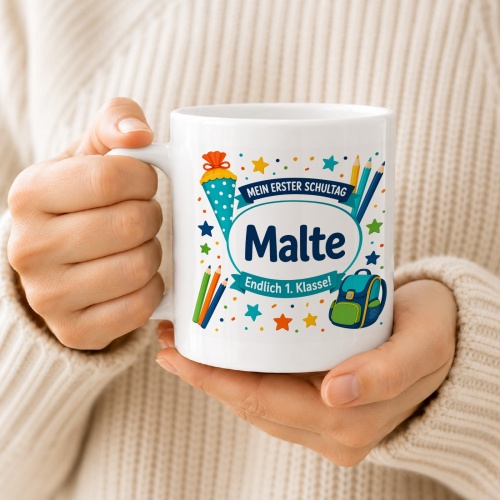 Tasse »Mein erster Schultag Malte Endlich 1. Klasse!«