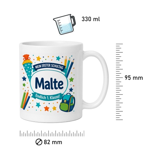 Tasse »Mein erster Schultag Malte Endlich 1. Klasse!«