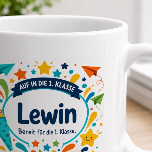 Tasse »Auf in die 1. Klasse Lewin Bereit für die 1. Klasse.«