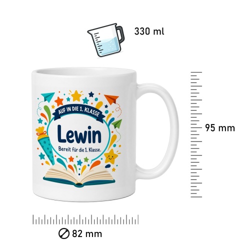 Tasse »Auf in die 1. Klasse Lewin Bereit für die 1. Klasse.«