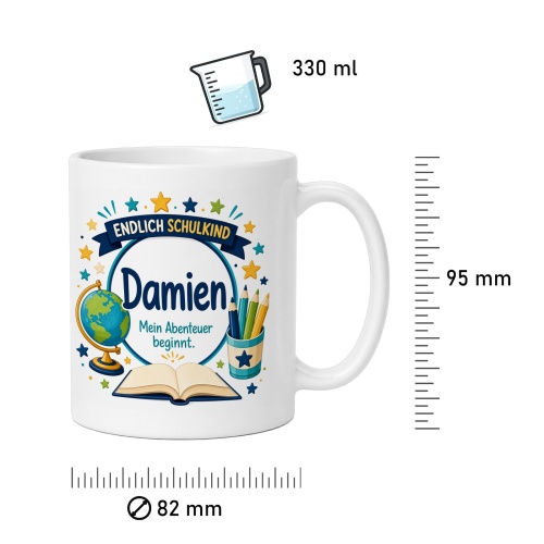 Tasse »Endlich Schulkind Damien Mein Abenteuer beginnt.«
