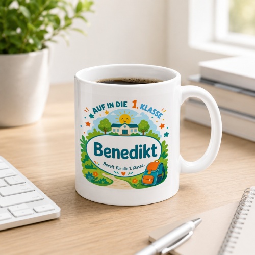 Tasse »Auf in die 1. Klasse Benedikt«