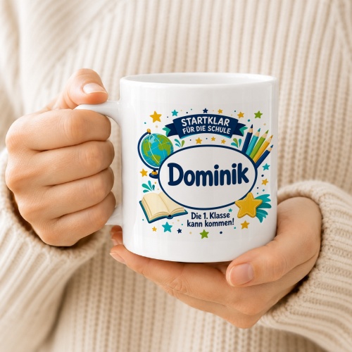 Tasse »Startklar für die Schule Dominik Die 1. Klasse kann kommen!«