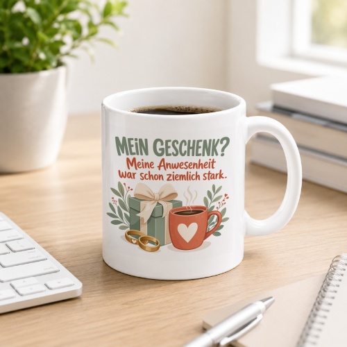 Tasse »Mein Geschenk?« mit humorvollem Spruch