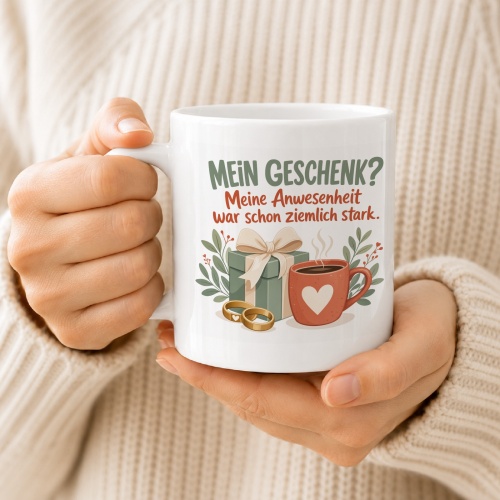 Tasse »Mein Geschenk?« mit humorvollem Spruch
