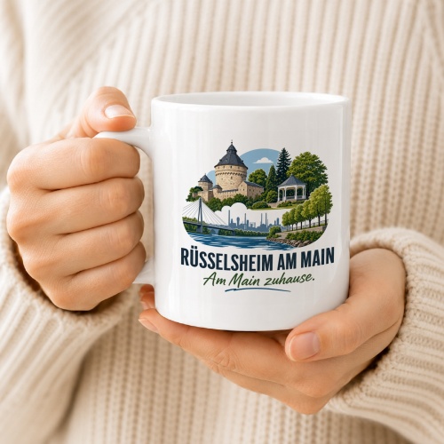 Tasse »Rüsselsheim am Main – Am Main zuhause.«