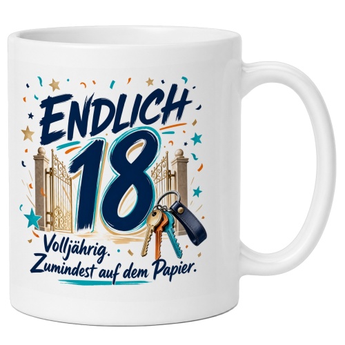 Tasse »Endlich 18 Volljährig. Zumindest auf...