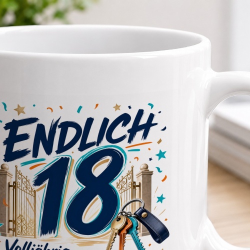 Tasse »Endlich 18 Volljährig. Zumindest auf dem Papier.«