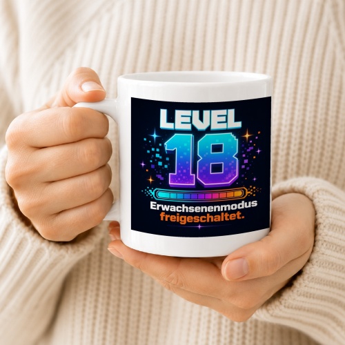 Tasse »Level 18 Erwachsenenmodus freigeschaltet.«