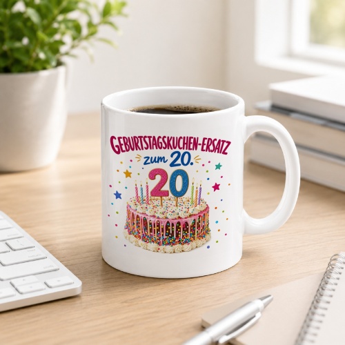 Tasse »Geburtstagskuchen-Ersatz zum 20.«