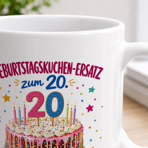 Tasse »Geburtstagskuchen-Ersatz zum 20.«