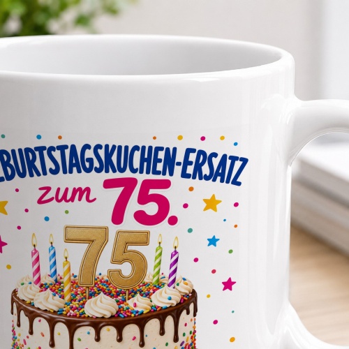 Tasse »Geburtstagskuchen-Ersatz zum 75.«