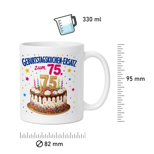 Tasse »Geburtstagskuchen-Ersatz zum 75.«