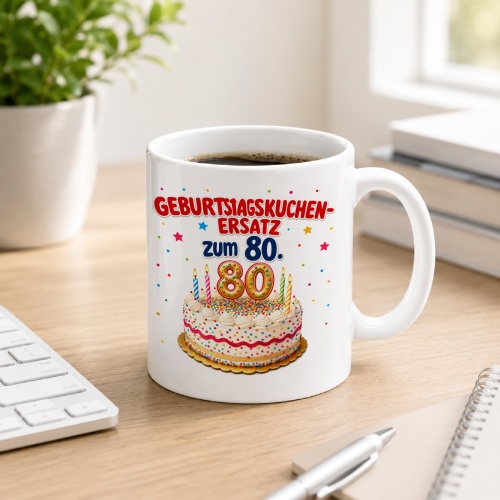 Tasse »Geburtstagskuchen-Ersatz zum 80.«