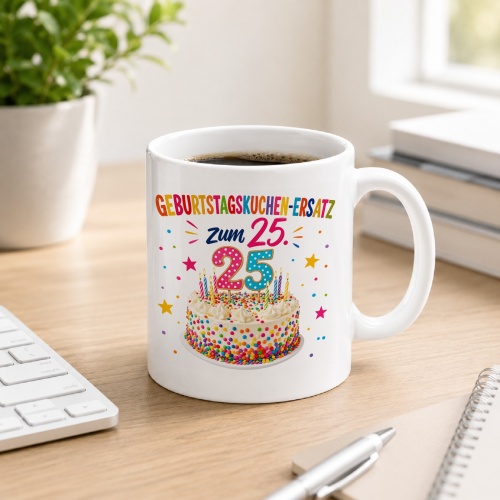 Tasse »Geburtstagskuchen-Ersatz zum 25.«