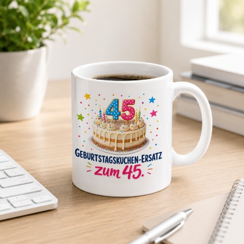 Tasse »Geburtstagskuchen-Ersatz zum 45.«
