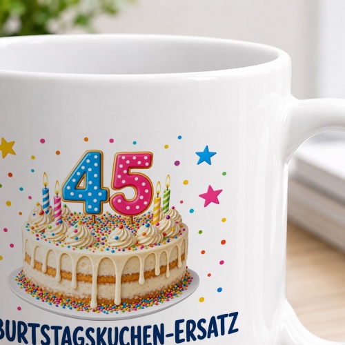 Tasse »Geburtstagskuchen-Ersatz zum 45.«